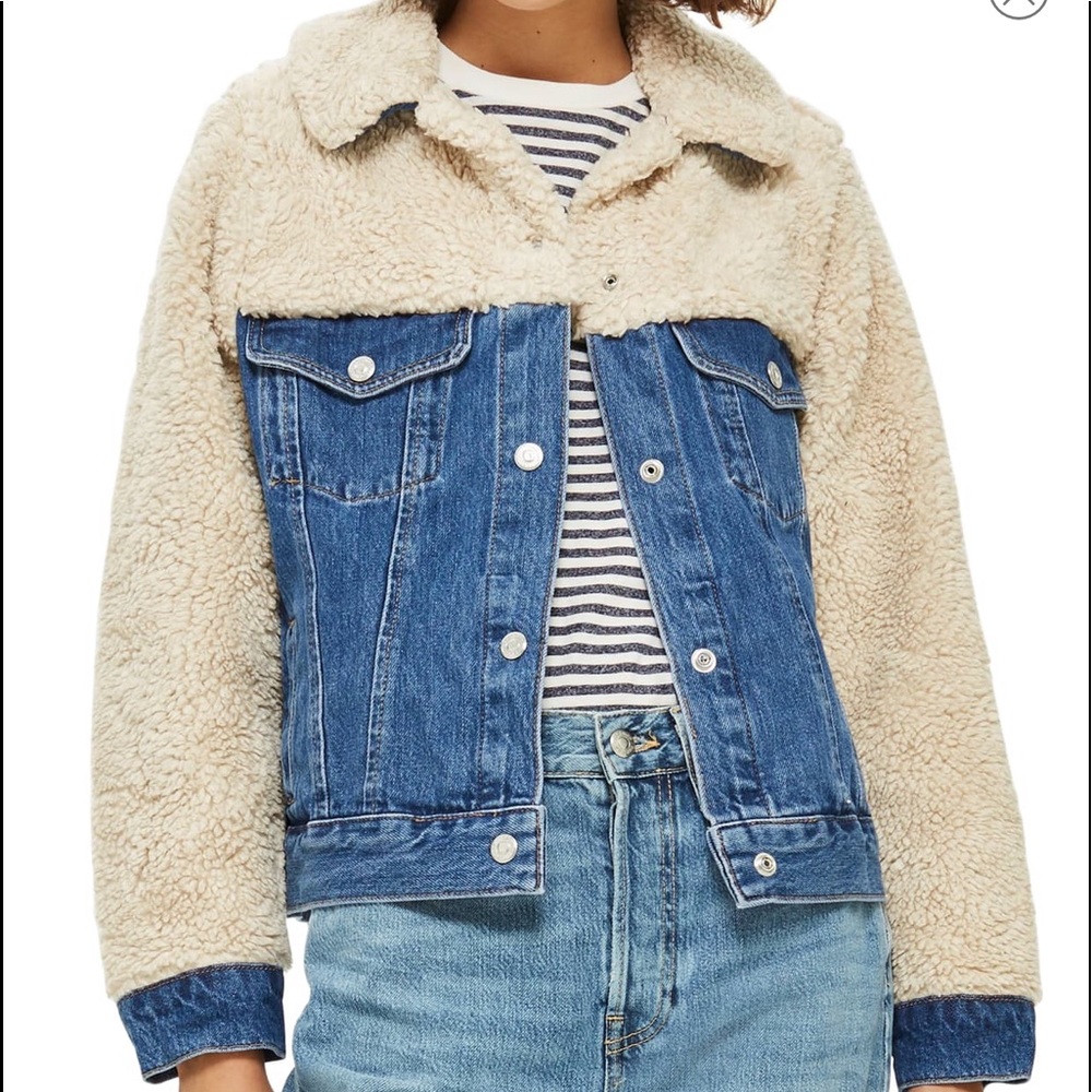 Topshop Shearling denim jacket, Sz2